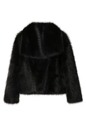 Black Shawl Lapel Short Fitted Women Faux Fur Coat