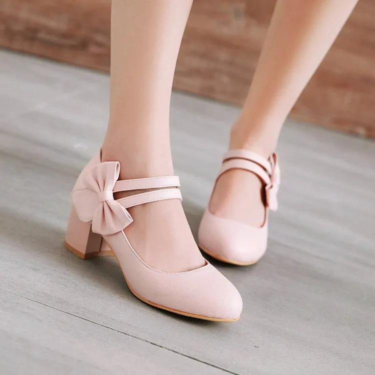 Women's Mary Jane Bowtie Pumps High Heeled Shoes