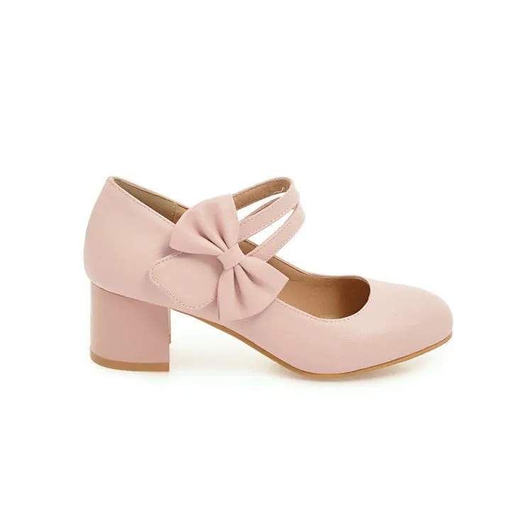 Women's Mary Jane Bowtie Pumps High Heeled Shoes