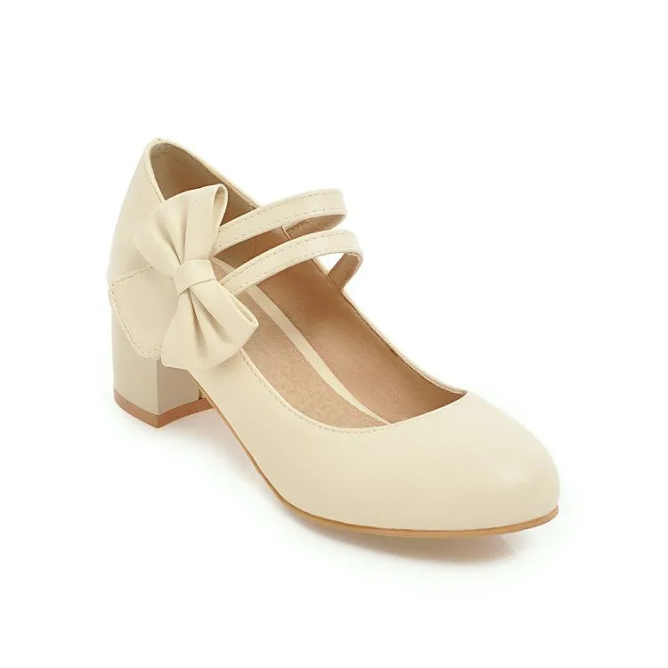 Women's Mary Jane Bowtie Pumps High Heeled Shoes