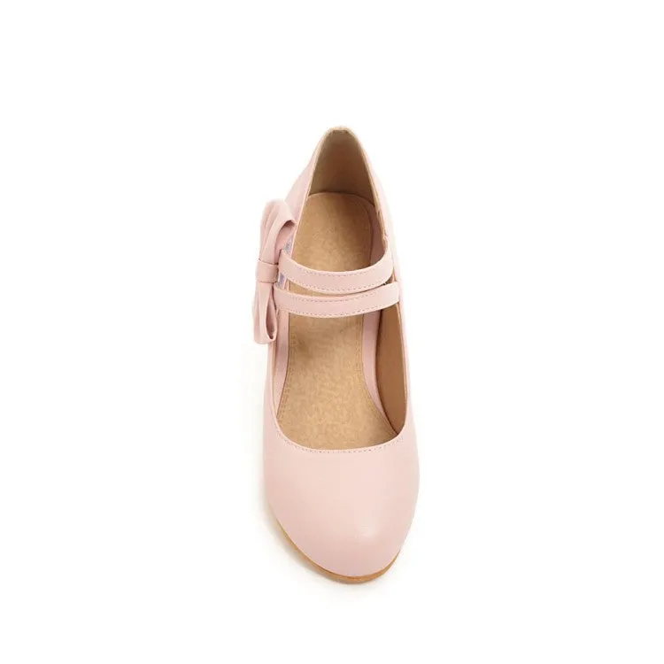 Women's Mary Jane Bowtie Pumps High Heeled Shoes