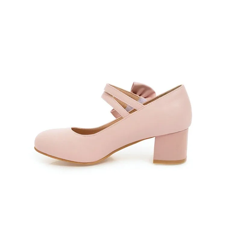 Women's Mary Jane Bowtie Pumps High Heeled Shoes